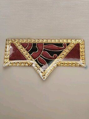 Vtg 1970s Pierre Bex Art Deco Revival Enamel Bar Brooch Pin Geometric Sun Motif